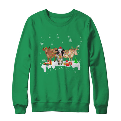 Cow Reindeer Santa Hat Christmas Light Funny Cows Lover Xmas Shirt & Sweatshirt | teecentury