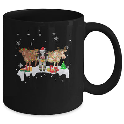 Cow Reindeer Santa Hat Christmas Light Funny Cows Lover Xmas Mug | teecentury