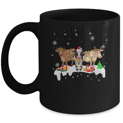 Cow Reindeer Santa Hat Christmas Light Funny Cows Lover Xmas Mug | teecentury