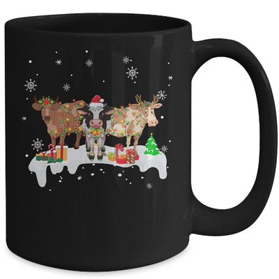 Cow Reindeer Santa Hat Christmas Light Funny Cows Lover Xmas Mug | teecentury