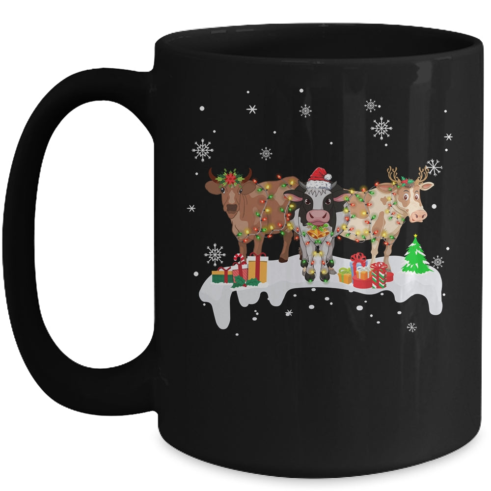 Cow Reindeer Santa Hat Christmas Light Funny Cows Lover Xmas Mug | teecentury