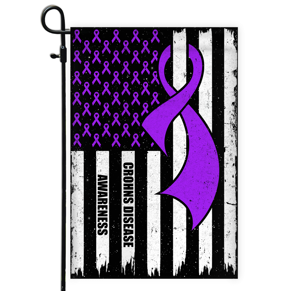 Crohns Disease Awareness America Flag Purple Ribbon Flag | Teecentury.com