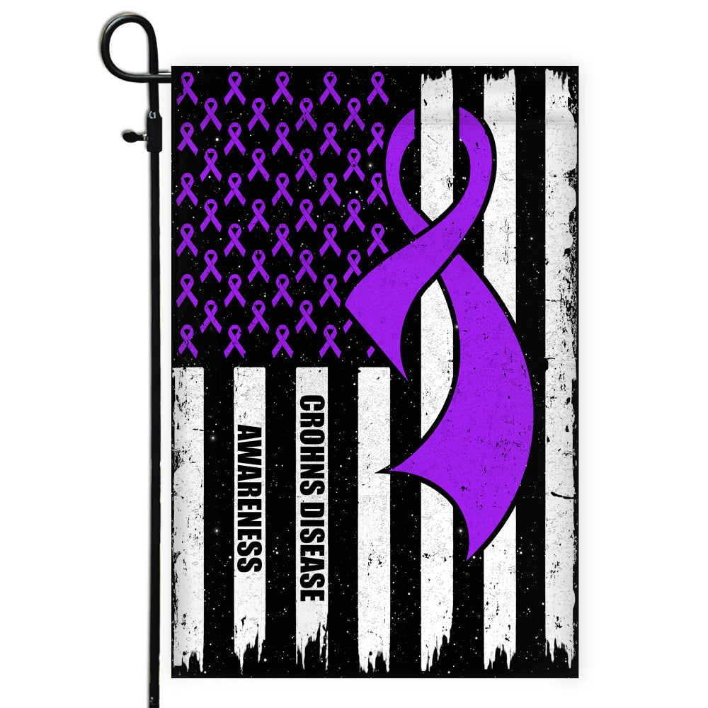 Crohns Disease Awareness America Flag Purple Ribbon Flag | Teecentury.com
