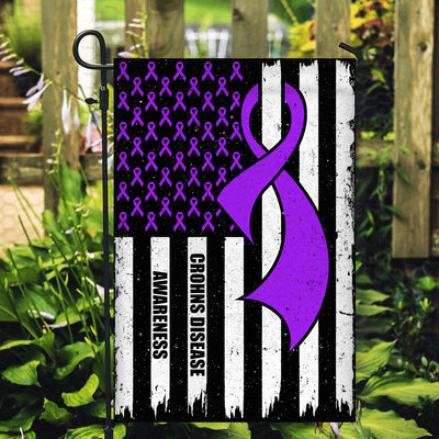 Crohns Disease Awareness America Flag Purple Ribbon Flag | Teecentury.com
