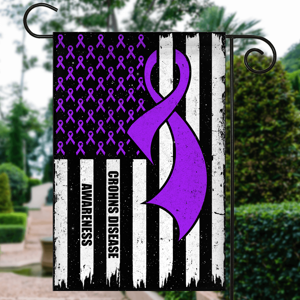 Crohns Disease Awareness America Flag Purple Ribbon Flag | Teecentury.com