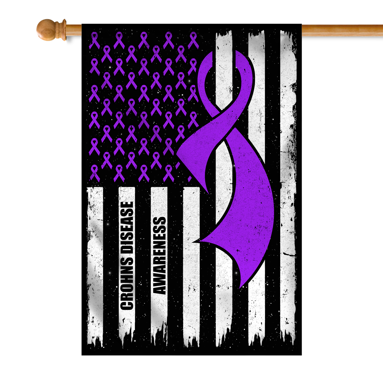 Crohns Disease Awareness America Flag Purple Ribbon Flag | Teecentury.com
