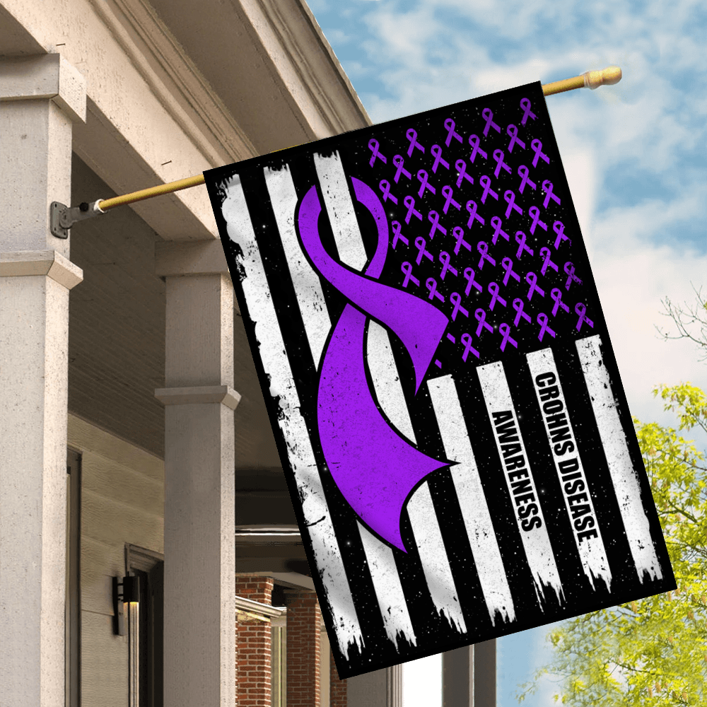 Crohns Disease Awareness America Flag Purple Ribbon Flag | Teecentury.com