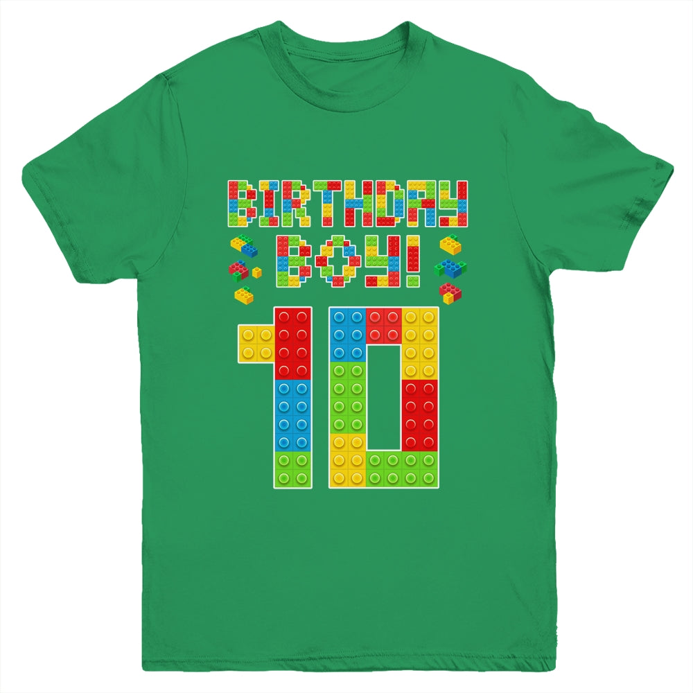 Cute 10th Birthday 10 Years Old Block Building Boys Lover Youth Shirt | teecentury