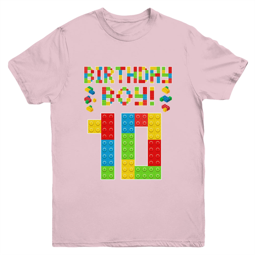 Cute 10th Birthday 10 Years Old Block Building Boys Lover Youth Shirt | teecentury