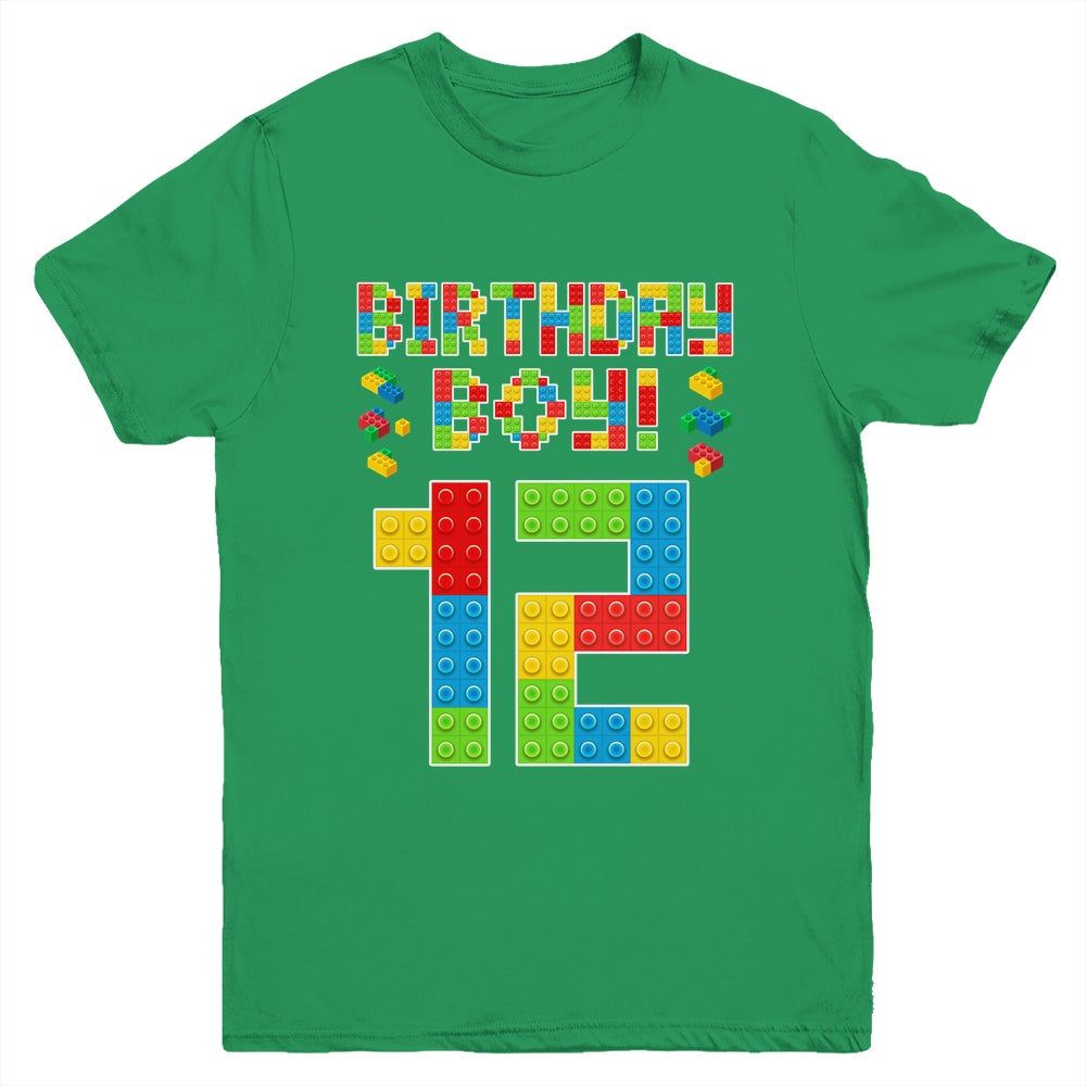 Cute 12th Birthday 12 Years Old Block Building Boys Lover Youth Shirt | teecentury