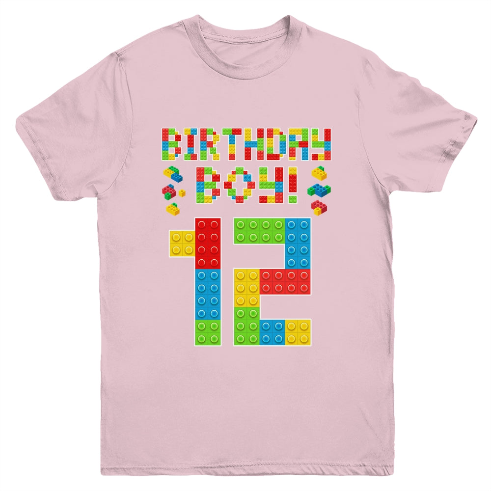 Cute 12th Birthday 12 Years Old Block Building Boys Lover Youth Shirt | teecentury