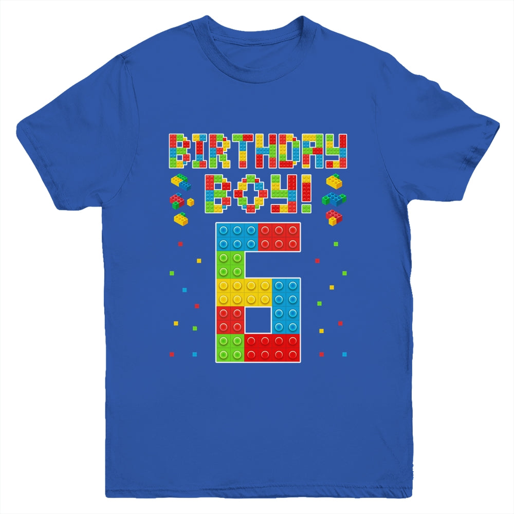 Cute 6th Birthday 6 Years Old Block Building Boys Lover Youth Shirt | teecentury