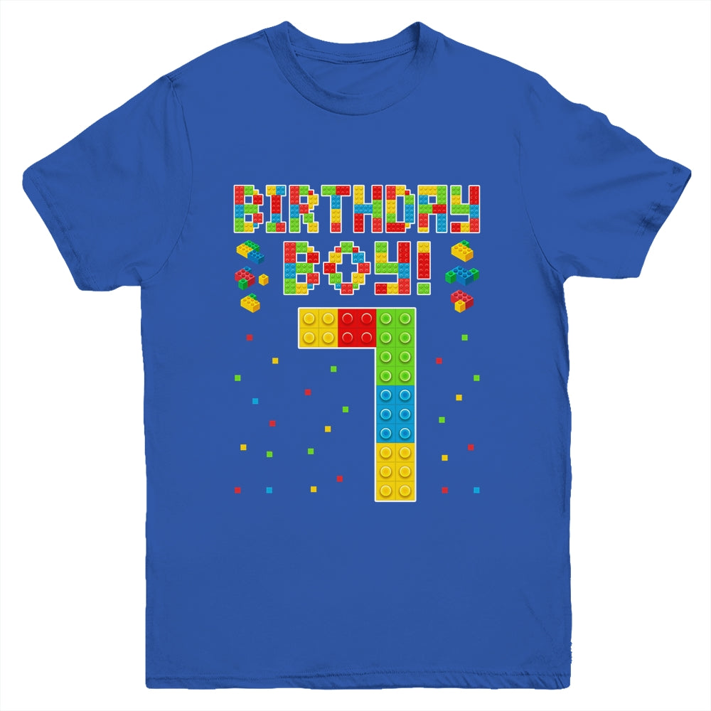Cute 7th Birthday 7 Years Old Block Building Boys Lover Youth Shirt | teecentury