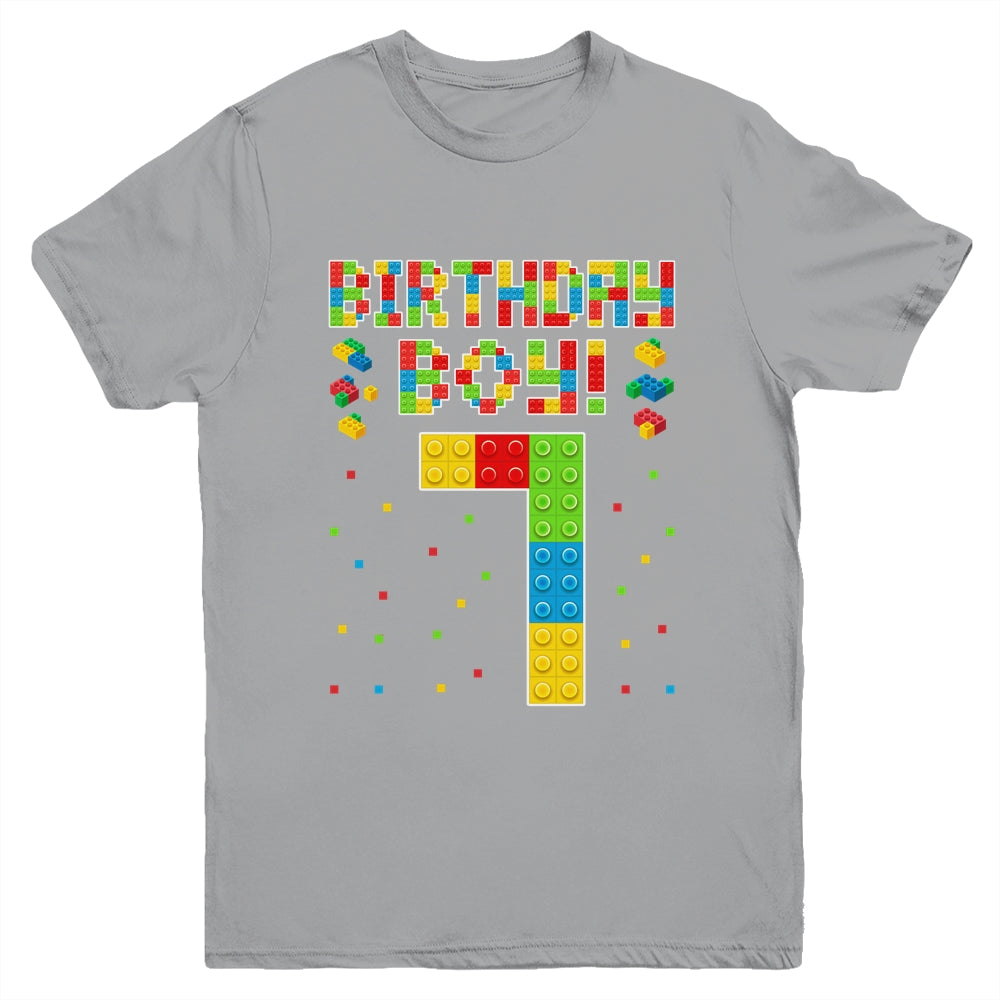 Cute 7th Birthday 7 Years Old Block Building Boys Lover Youth Shirt | teecentury