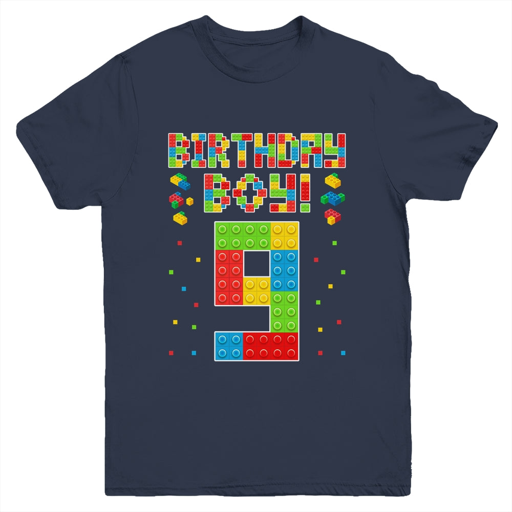 Cute 9th Birthday 9 Years Old Block Building Boys Lover Youth Shirt | teecentury