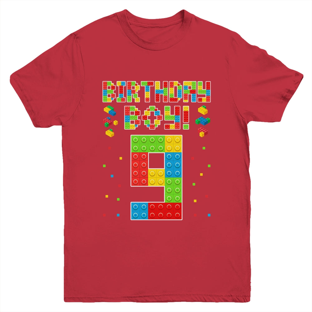 Cute 9th Birthday 9 Years Old Block Building Boys Lover Youth Shirt | teecentury