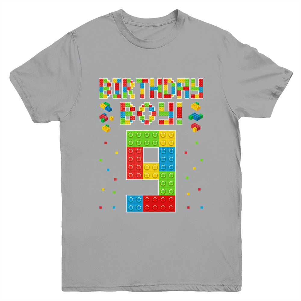 Cute 9th Birthday 9 Years Old Block Building Boys Lover Youth Shirt | teecentury