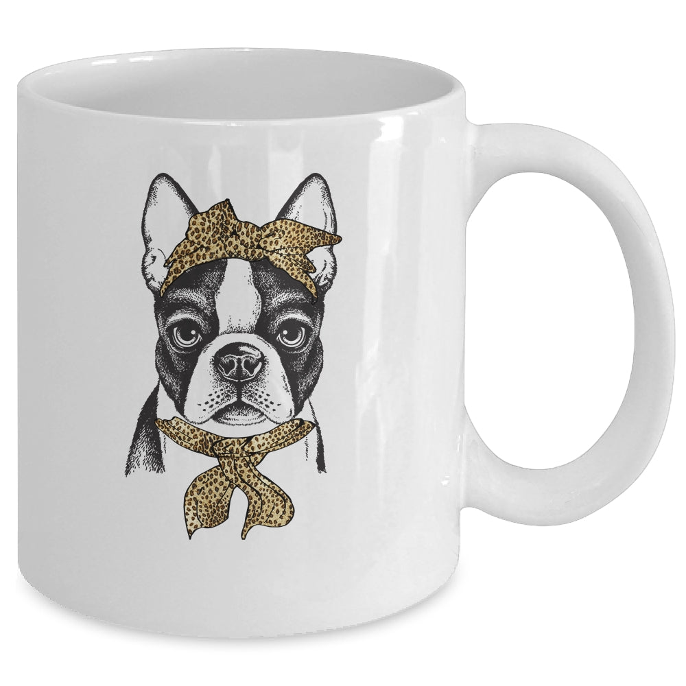 Cute Boston Terrier Mom Leopard Dog Bandana Mother Day Women Girl Mug Coffee Mug | Teecentury.com