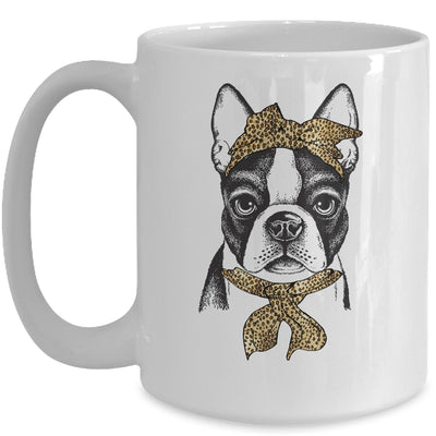 Cute Boston Terrier Mom Leopard Dog Bandana Mother Day Women Girl Mug Coffee Mug | Teecentury.com