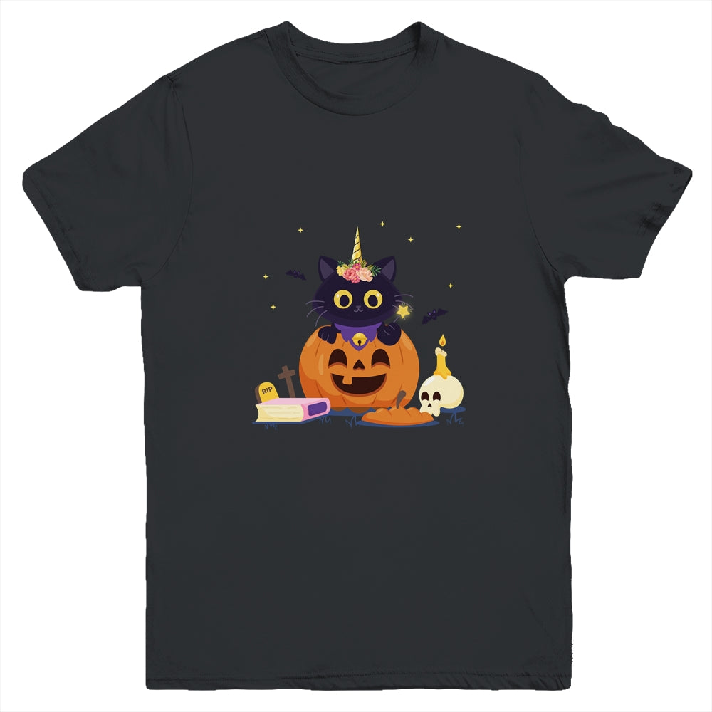 Cute Cat Pumpkin Unicorn Halloween Youth Youth Shirt | Teecentury.com