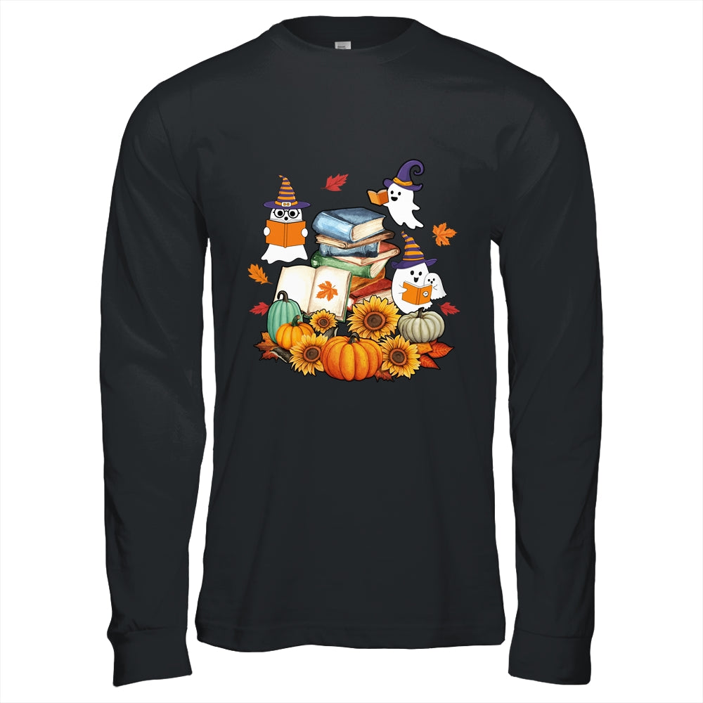 Cute Ghost Book Reading Halloween Teacher Library Funny T-Shirt & Hoodie | Teecentury.com