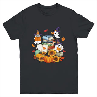 Cute Ghost Book Reading Halloween Teacher Library Funny Youth - Youth T-Shirt / Black / YS
