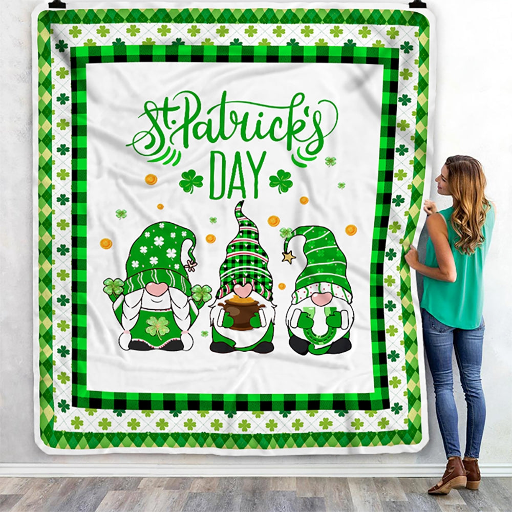 Cute Gnomes St Patrick's Fleece Blanket Blanket | Teecentury.com