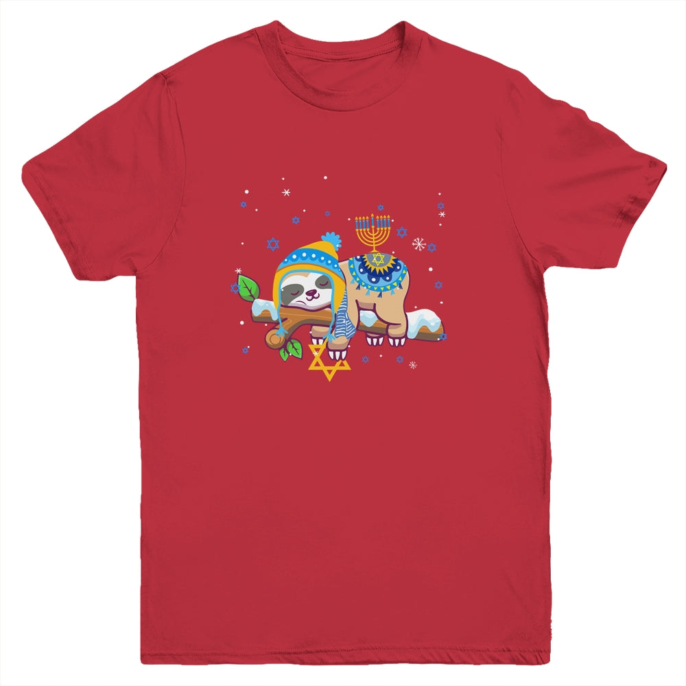 Cute Jewish Menorah Hanukkah Sloth Chanukah Gift Youth Youth Shirt | Teecentury.com