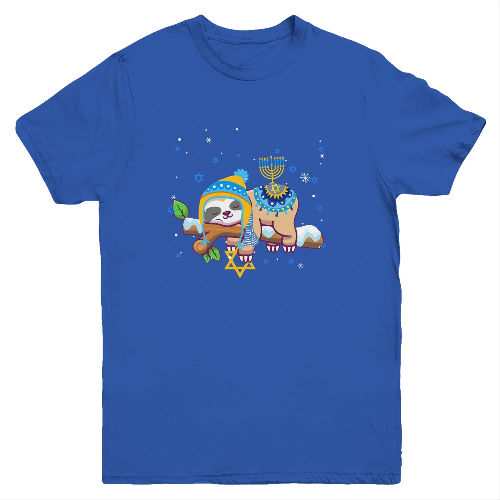 Cute Jewish Menorah Hanukkah Sloth Chanukah Gift Youth Youth Shirt | Teecentury.com