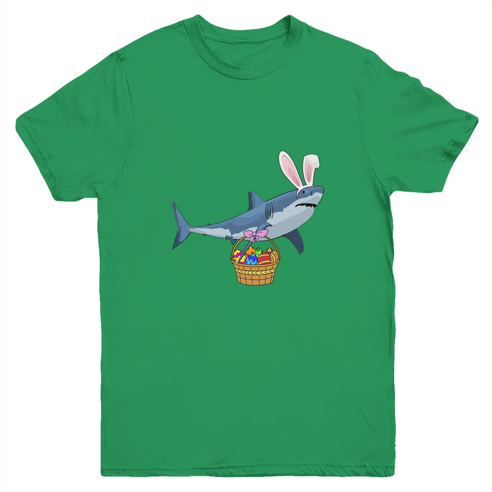 Cute Shark With Easter Basket And Bunny Ears Happy Easter Youth Shirt | teecentury