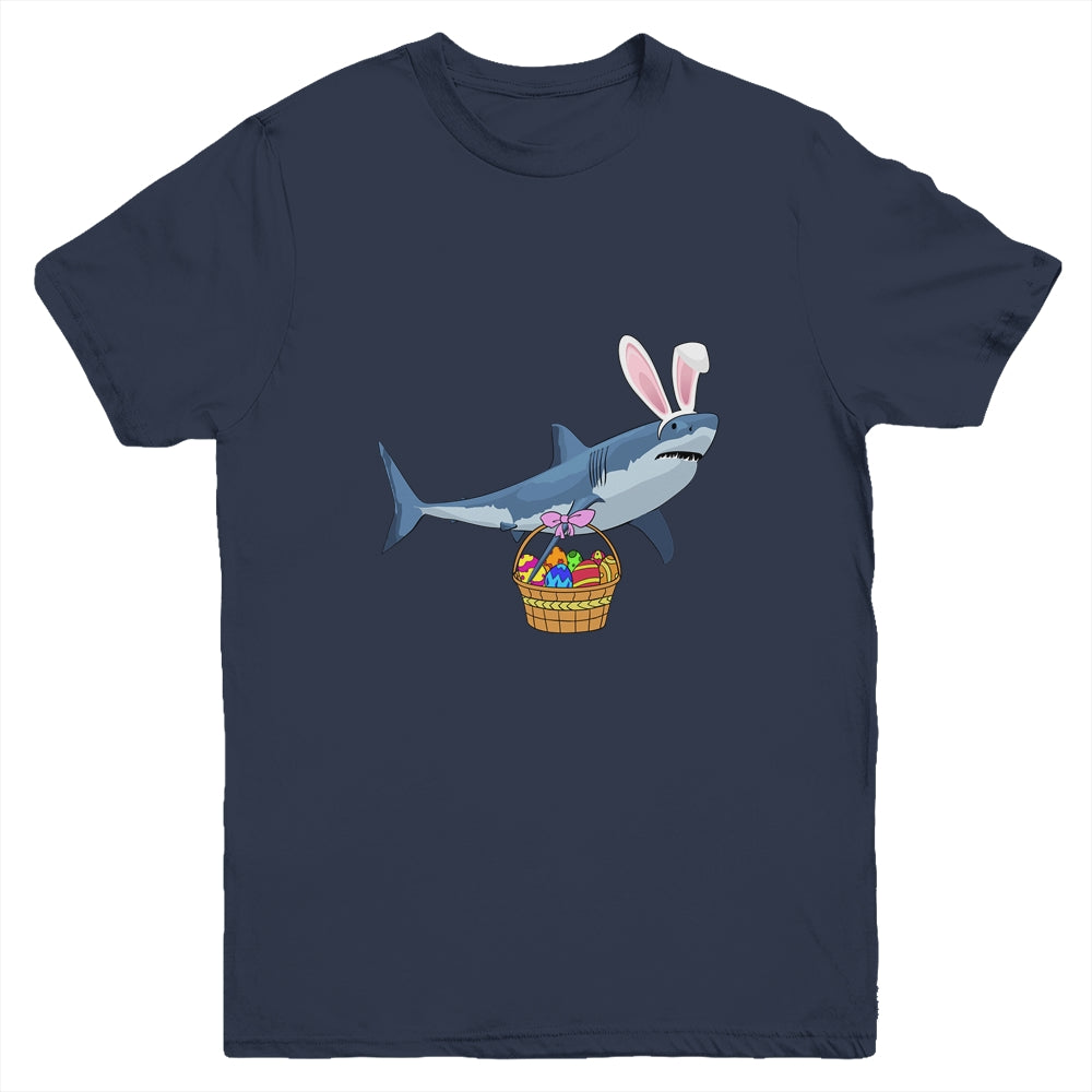 Cute Shark With Easter Basket And Bunny Ears Happy Easter Youth Shirt | teecentury