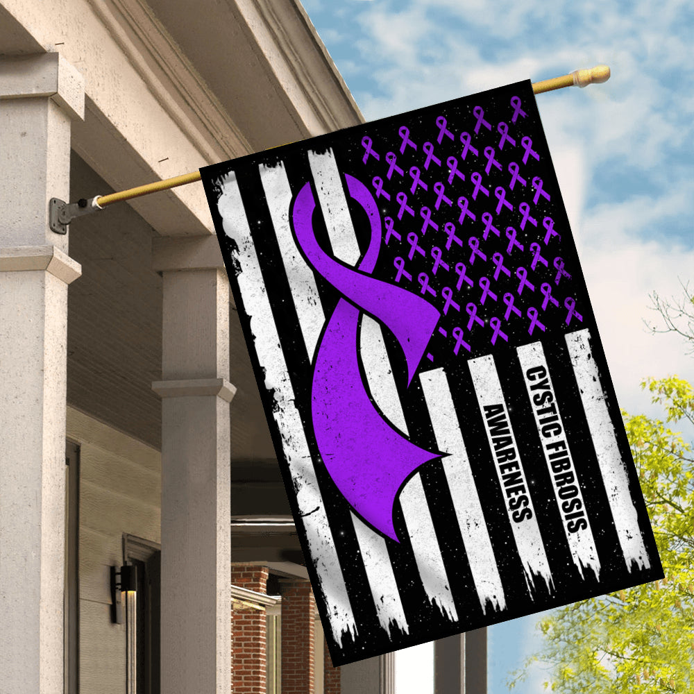 Cystic Fibrosis Awareness America Flag Purple Ribbon Flag | Teecentury.com