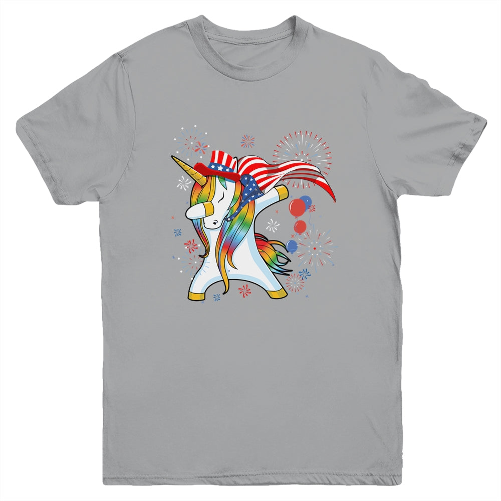 Dabbing Unicorn 4th of July American Flag Girls Youth Youth Shirt | Teecentury.com