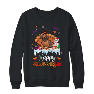 Dachshund HalloThanksMas Halloween Thanksgiving Christmas Shirt & Sweatshirt | teecentury