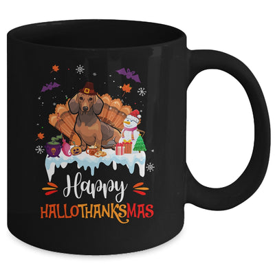 Dachshund HalloThanksMas Halloween Thanksgiving Christmas Mug | teecentury