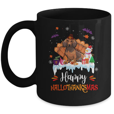 Dachshund HalloThanksMas Halloween Thanksgiving Christmas Mug | teecentury