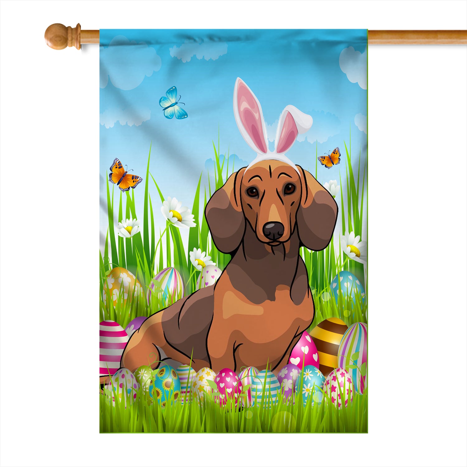 Dachshund Happy Easter Day Holiday Flag Funny Dog Dog Wear Bunny Ears Headband Cute for Home Decor | teecentury