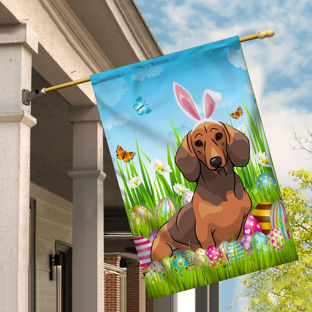 Dachshund Happy Easter Day Holiday Flag Funny Dog Dog Wear Bunny Ears Headband Cute for Home Decor | teecentury