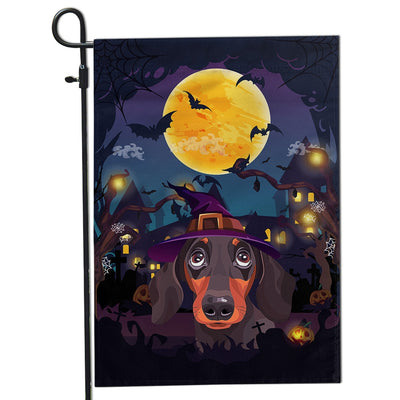 Dachshund Witch Halloween Flag Castle Background For Dog Lover Home Flag | Teecentury.com
