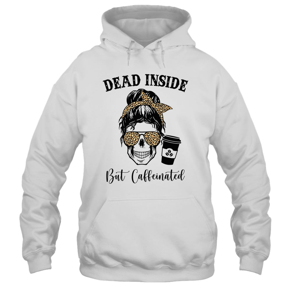 Dead Inside But Caffeinated Skeleton Messy Bun Leopard T-Shirt & Tank Top | Teecentury.com