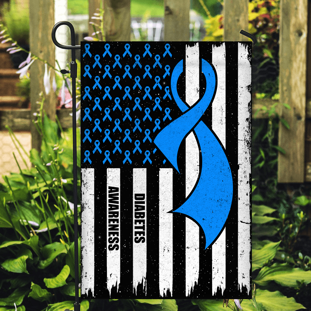 Diabetes Awareness America Flag Blue Ribbon Flag | Teecentury.com