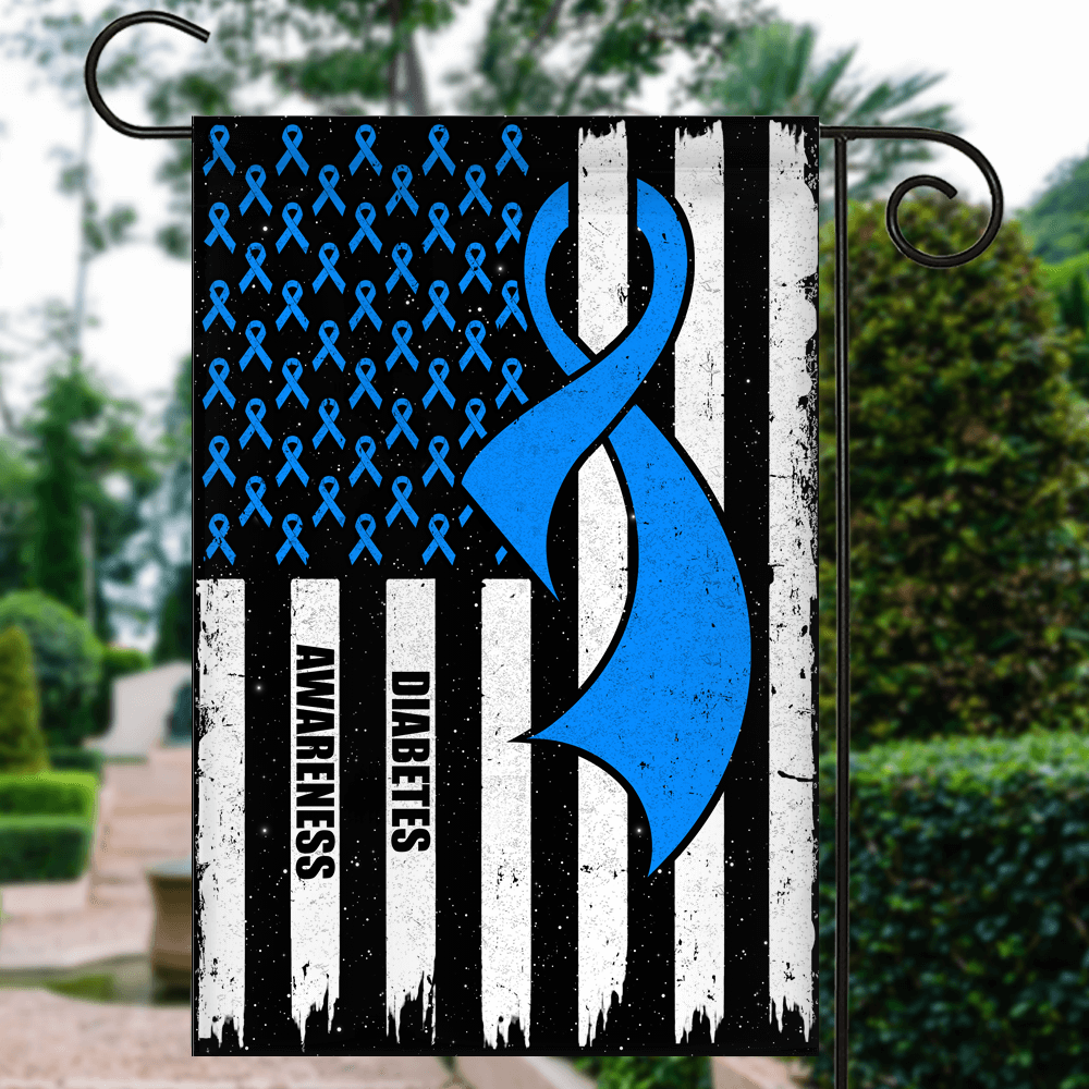 Diabetes Awareness America Flag Blue Ribbon Flag | Teecentury.com