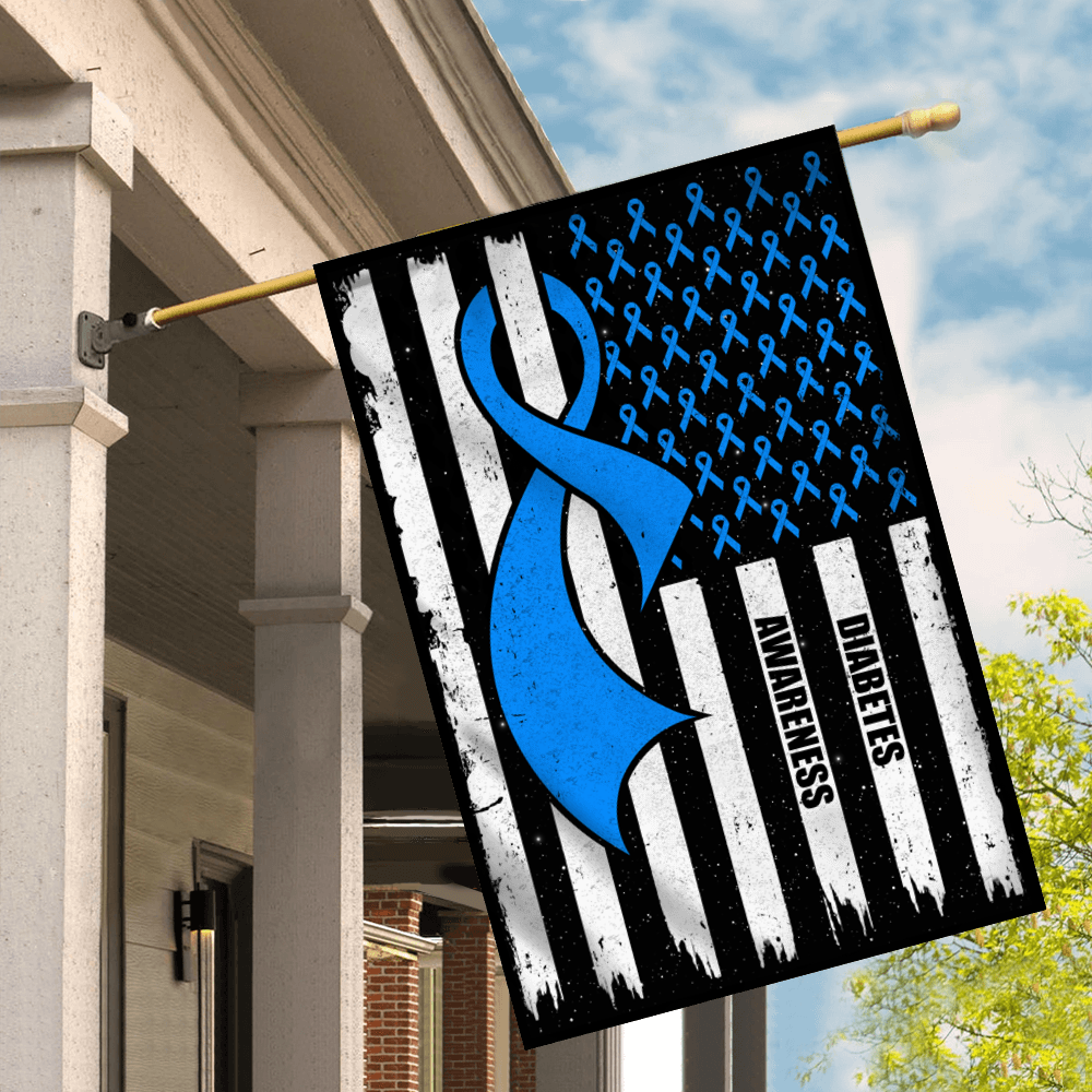 Diabetes Awareness America Flag Blue Ribbon Flag | Teecentury.com