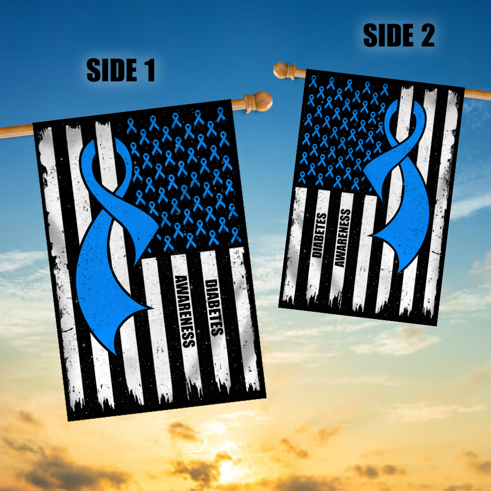 Diabetes Awareness America Flag Blue Ribbon Flag | Teecentury.com