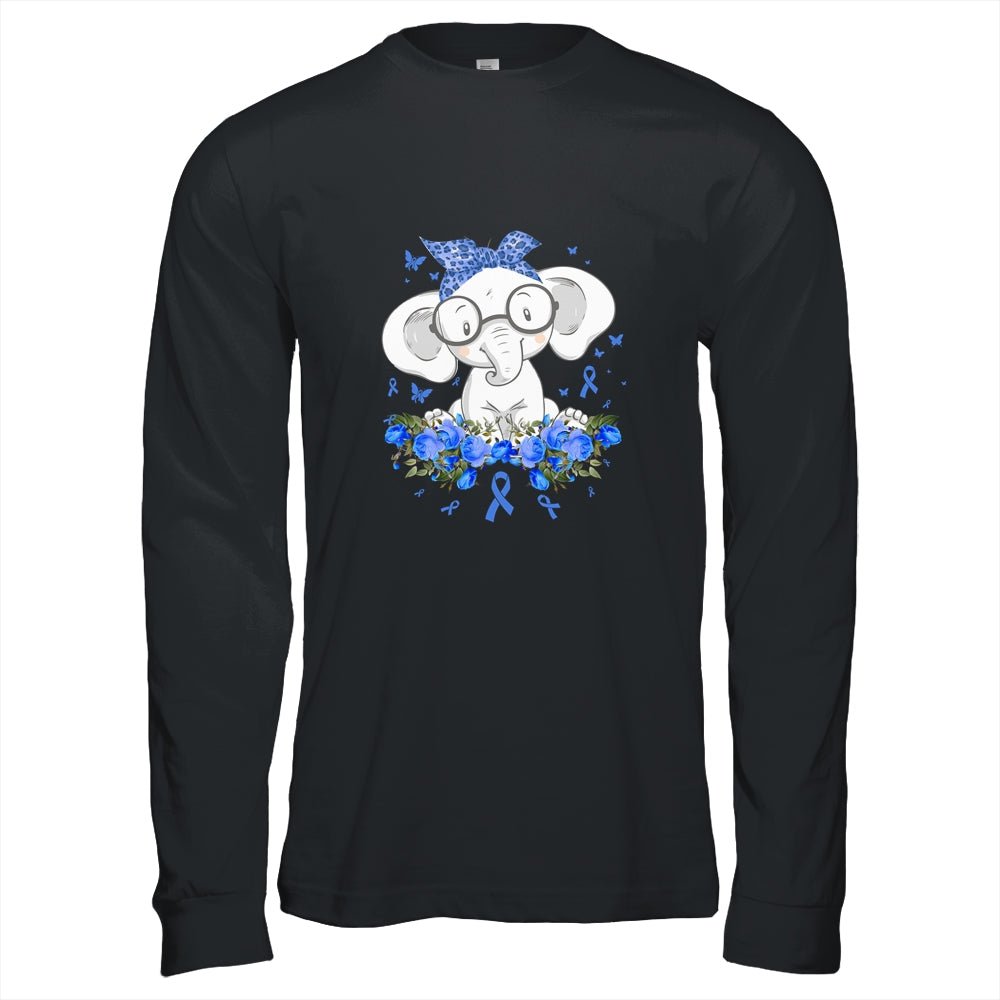 Diabetes Awareness Elephant Flowers Blue Ribbon Gift T-Shirt & Hoodie | Teecentury.com
