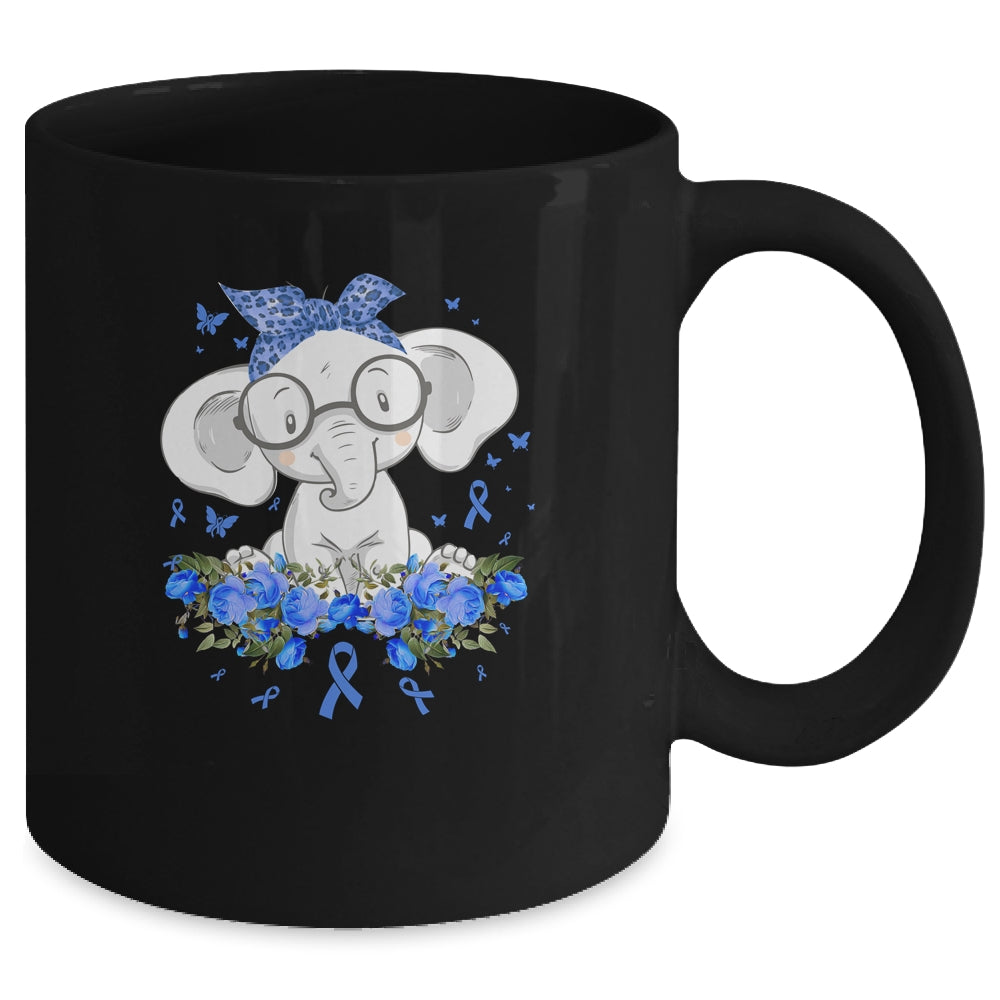 Diabetes Awareness Elephant Flowers Blue Ribbon Gift Mug Coffee Mug | Teecentury.com