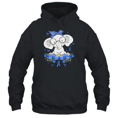 Diabetes Awareness Elephant Flowers Blue Ribbon Gift T-Shirt & Hoodie | Teecentury.com