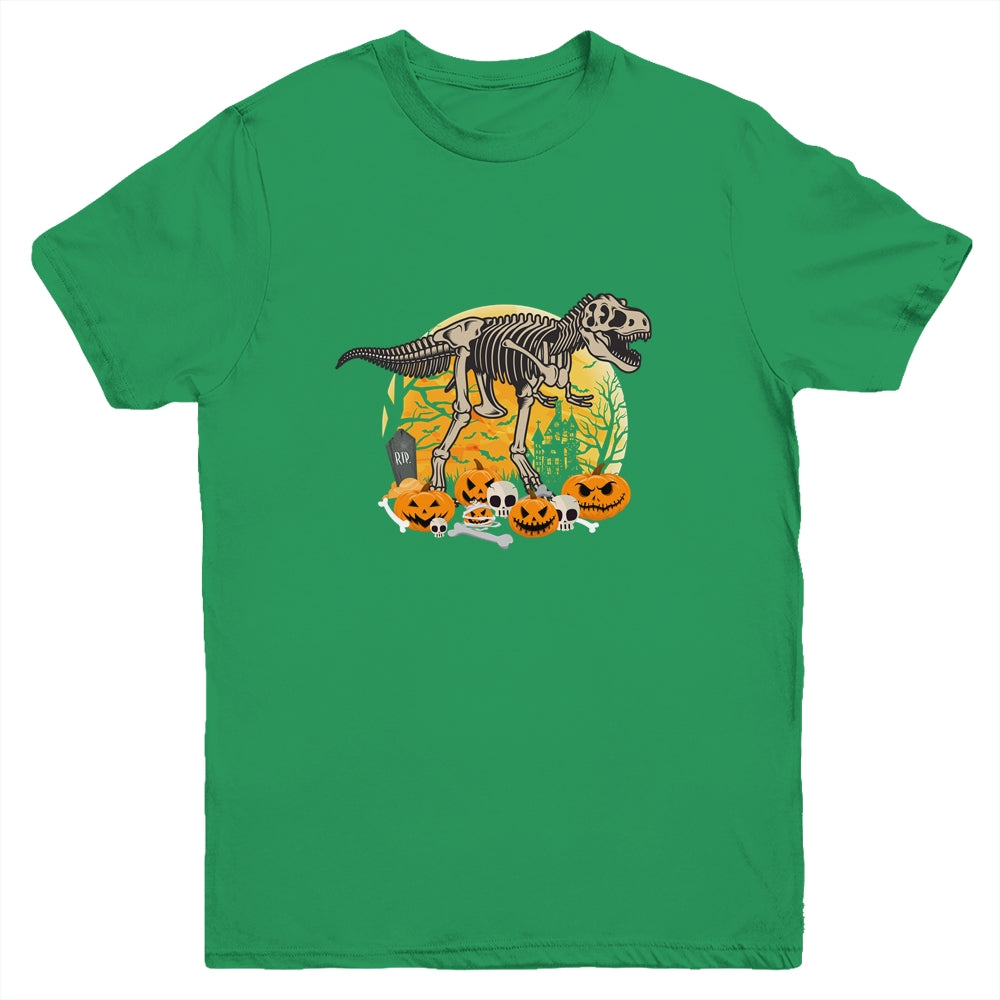 Dinosaur T Rex Skeleton Pumpkin With Moon Halloween Costume Youth Youth Shirt | Teecentury.com