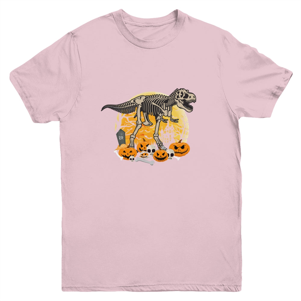 Dinosaur T Rex Skeleton Pumpkin With Moon Halloween Costume Youth Youth Shirt | Teecentury.com