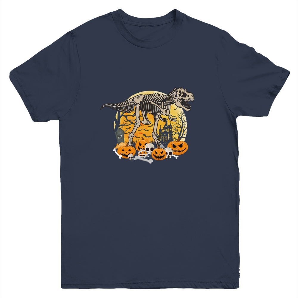 Dinosaur T Rex Skeleton Pumpkin With Moon Halloween Costume Youth Youth Shirt | Teecentury.com